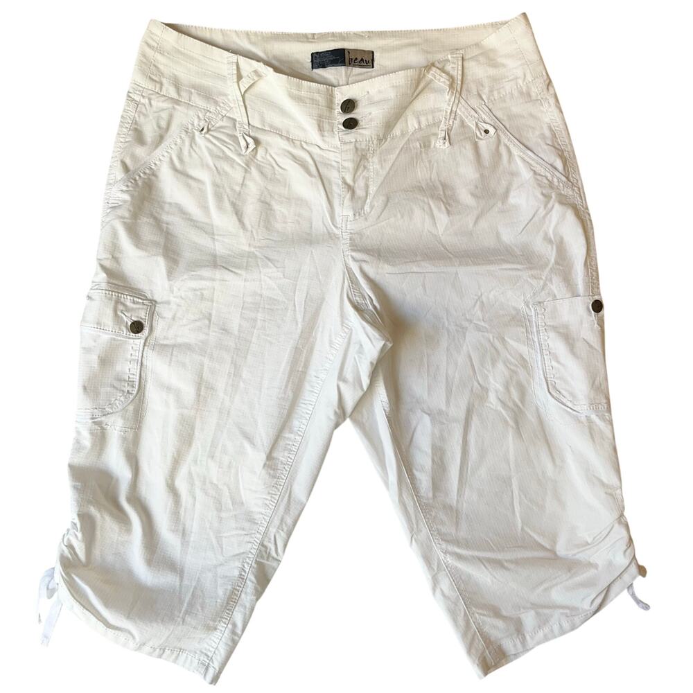 Beau Women Capri Pants size 14W White Mid Rise Multi Pockets